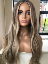 Long Ash Brown Blonde Balayage Natural - Looking Waves Human Hair Wig - Everyday Wigs